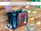 Handmade leather drawstring dice pouch pattern printable PDF