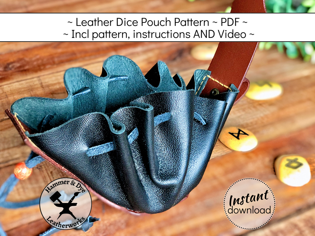 Handmade leather drawstring dice pouch pattern printable PDF