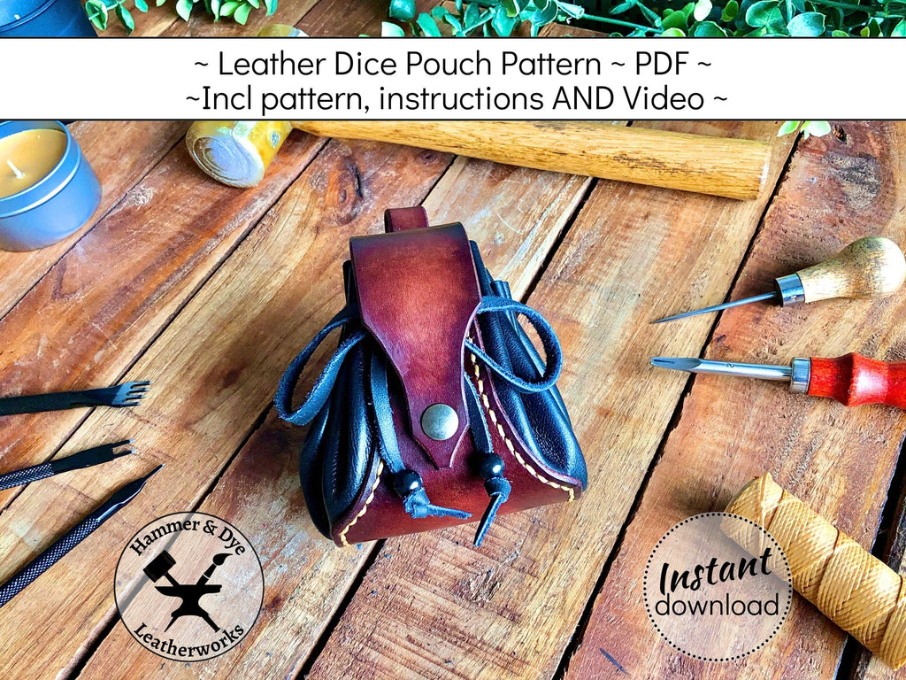 Handmade leather drawstring dice pouch pattern printable PDF