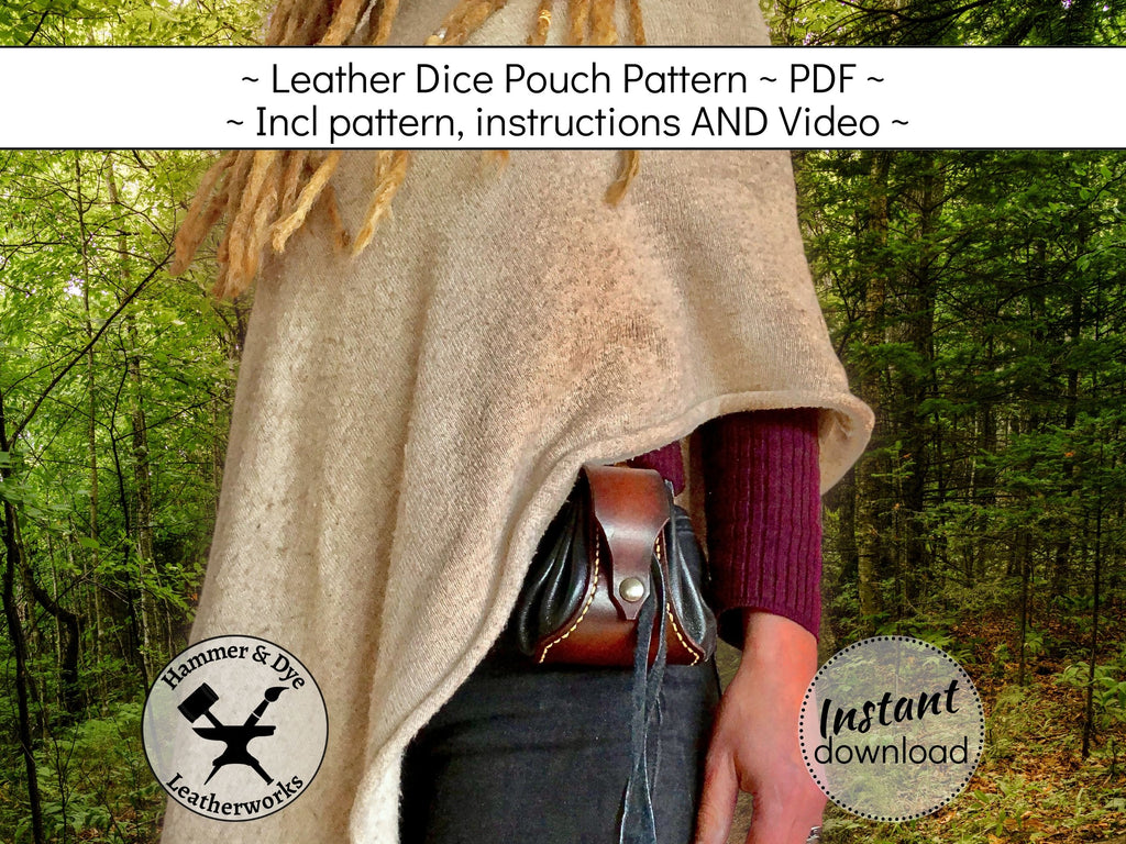 Handmade leather drawstring dice pouch pattern printable PDF
