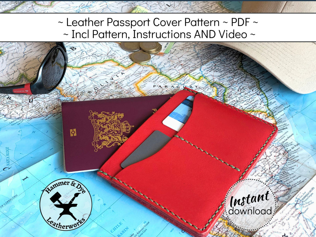 Handmade leather passport cover pattern printable PDF