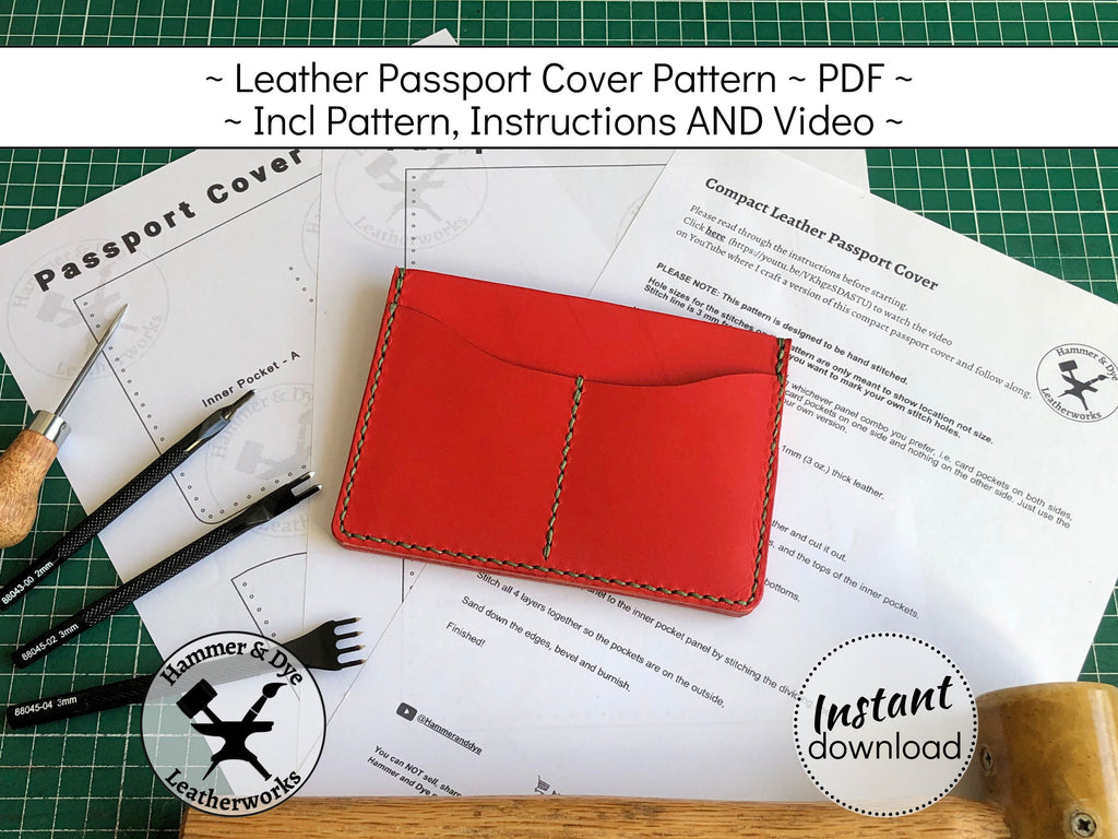 Handmade leather passport cover pattern printable PDF