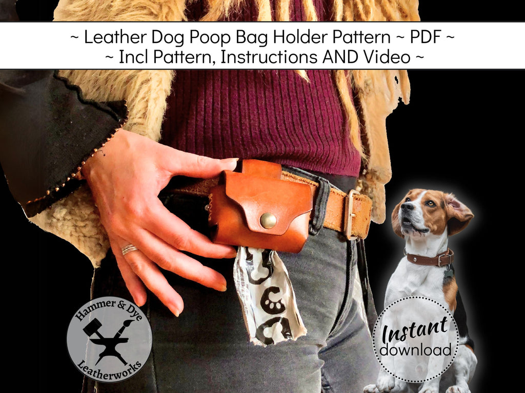 Handmade leather dog poop bag holder pattern printable PDF