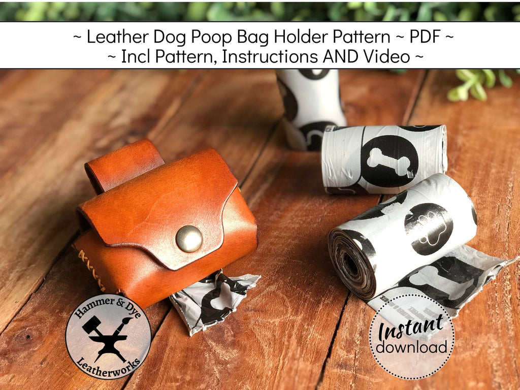 Handmade leather dog poop bag holder pattern printable PDF