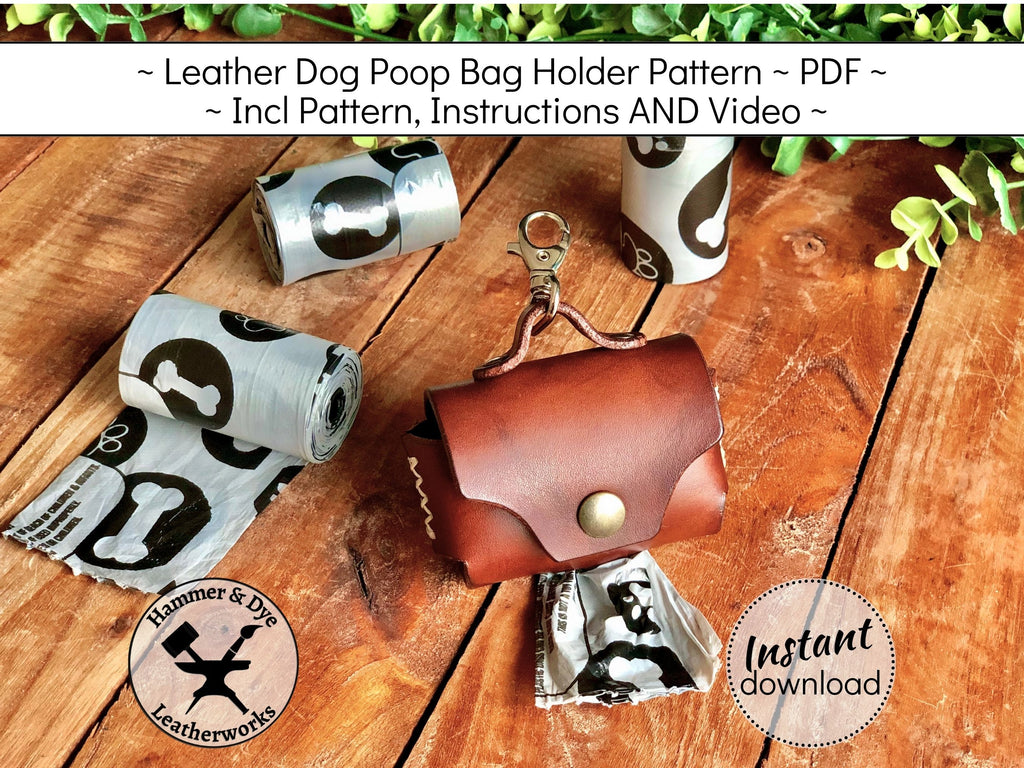 Handmade leather dog poop bag holder pattern printable PDF