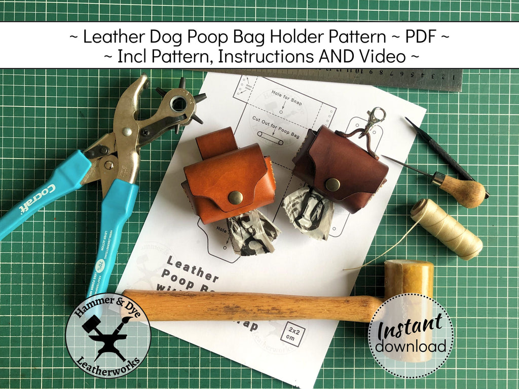 Handmade leather dog poop bag holder pattern printable DIY PDF