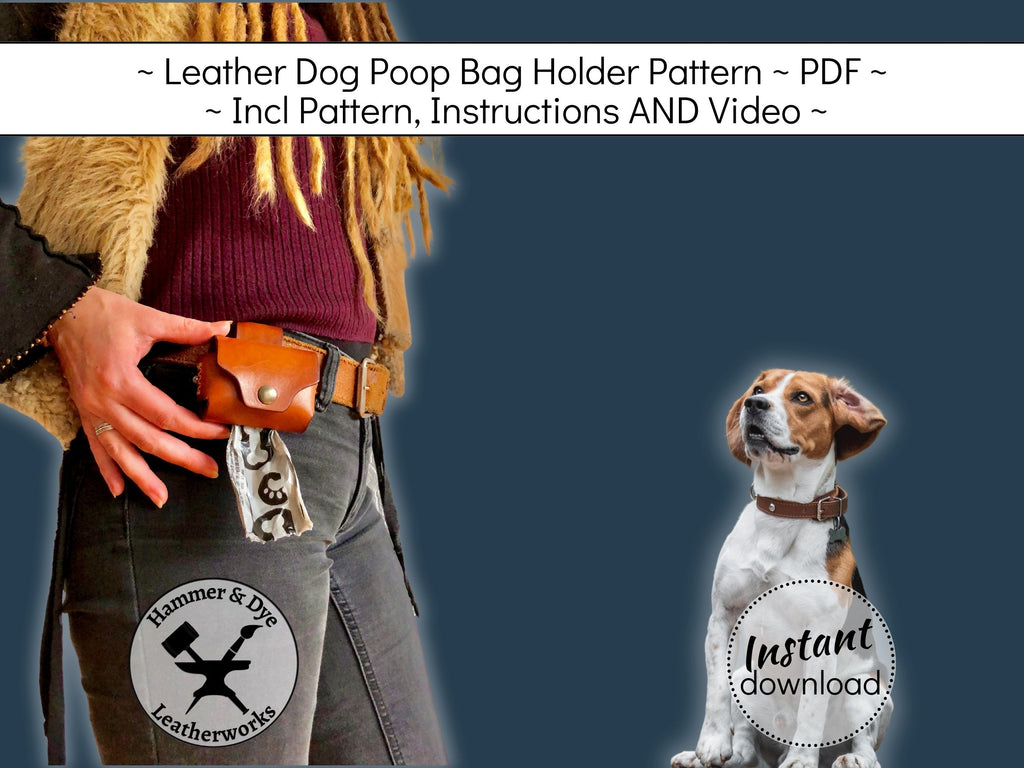 Handmade leather dog poop bag holder pattern printable PDF