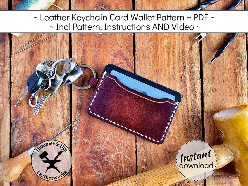 Handmade leather keychain card wallet pattern printable PDF