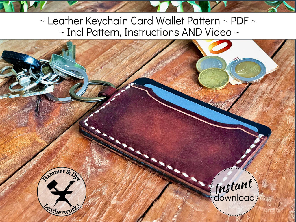 Handmade leathercraft keychain card wallet pattern printable PDF