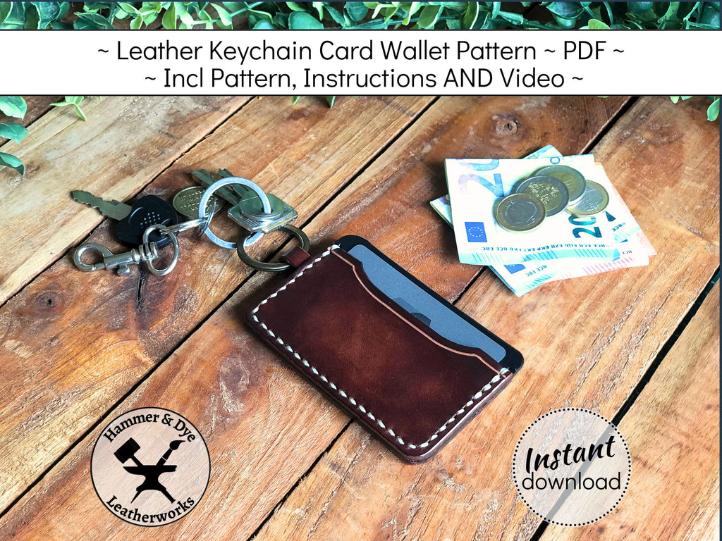Handmade leather keychain card wallet pattern printable PDF