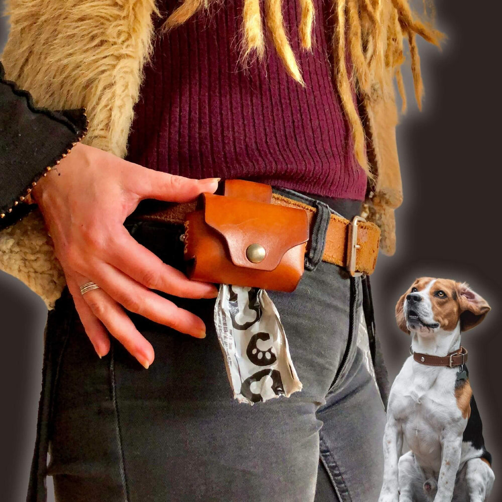Handmade leather dog poop bag holder pattern printable PDF