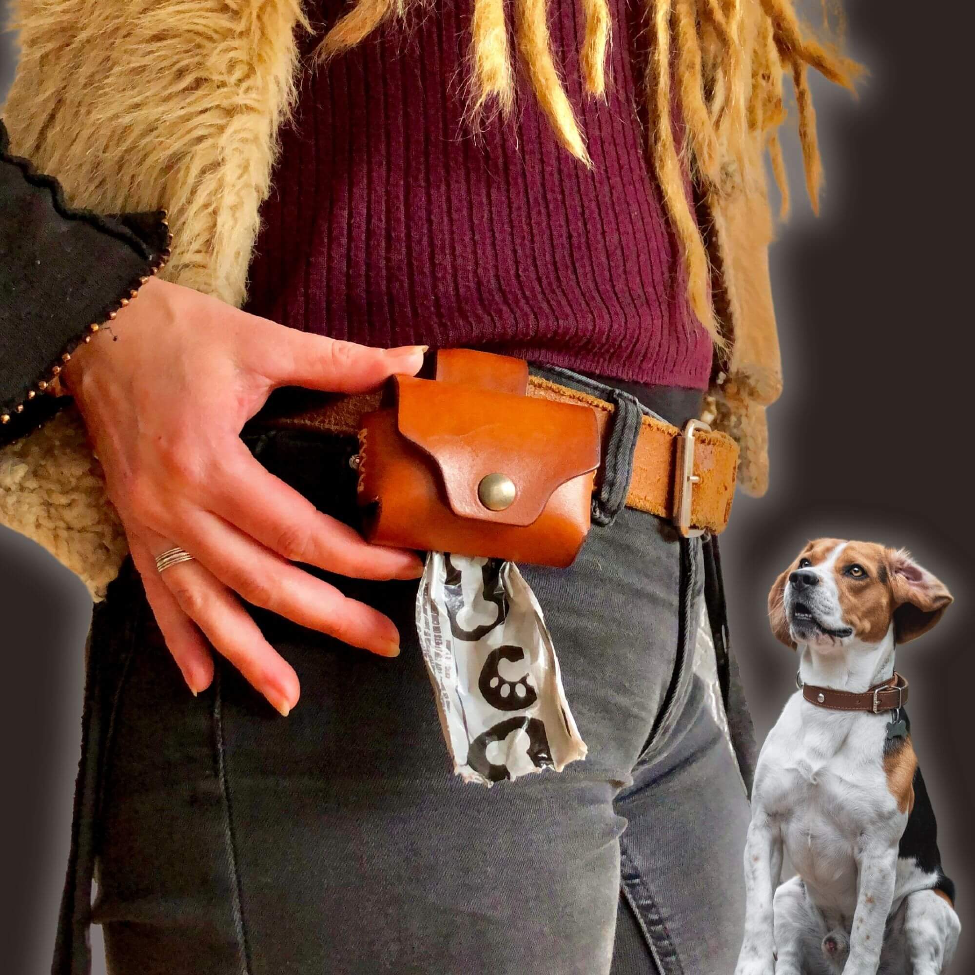 Handmade leather dog poop bag holder pattern printable PDF