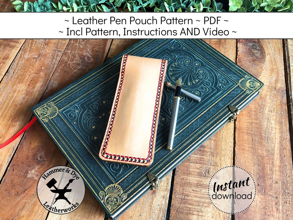 Handmade leather pen pouch pattern printable PDF