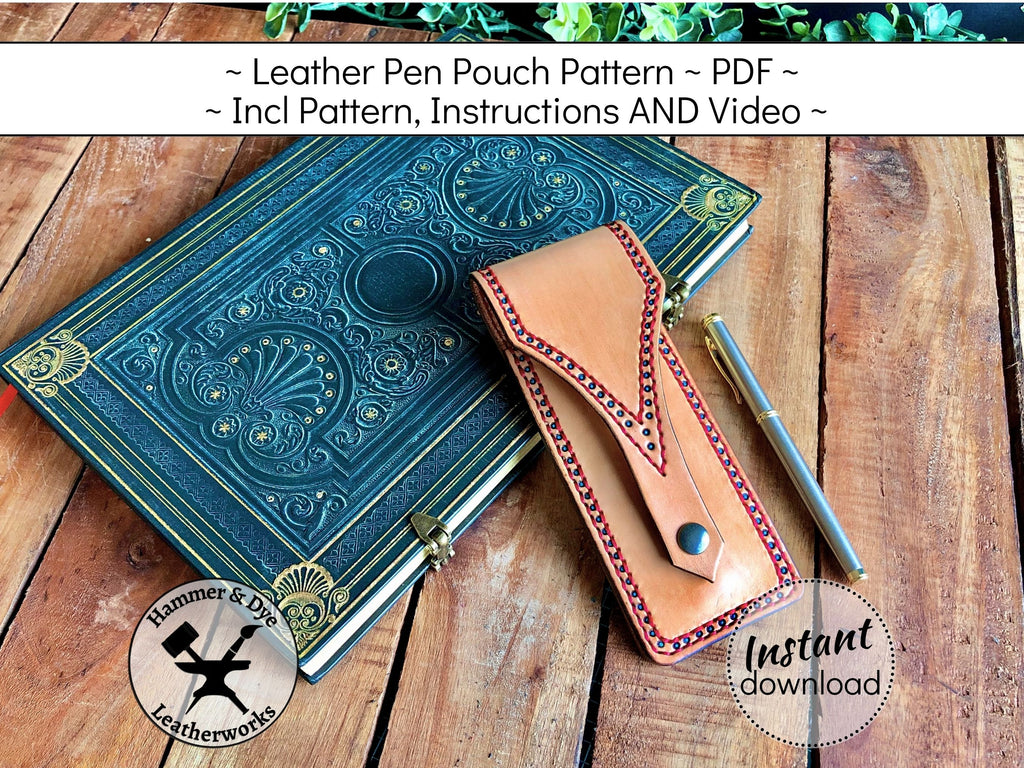 Handmade leathercraft pattern pen pouch printable PDF