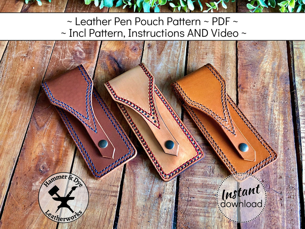 Handmade leather pen pouch pattern printable PDF