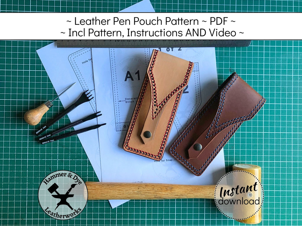 Handmade leather pen pouch pattern printable PDF