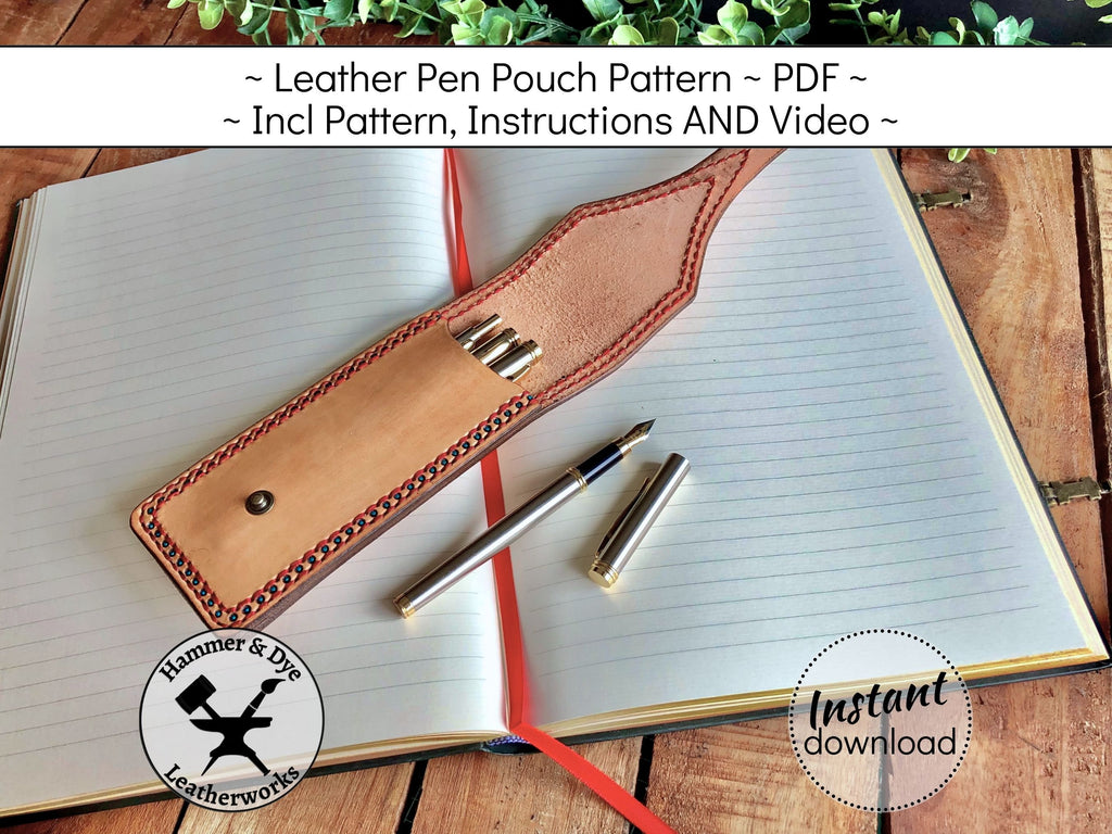 Handmade leather pen pouch pattern printable PDF