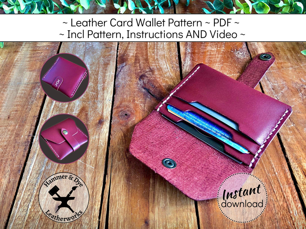 Handmade leather card wallet pattern printable PDF