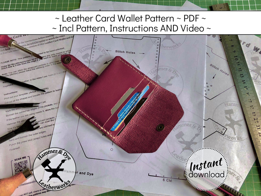 Handmade leather card wallet pattern printable PDF