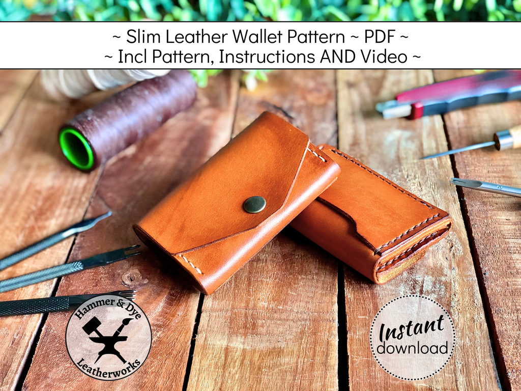 Handmade leather card wallet with a coin pocket pattern printable PDF