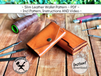 Handmade leather card wallet with a coin pocket pattern printable PDF