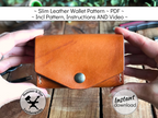 Handmade compact leather card wallet with a coin pocket pattern printable PDF