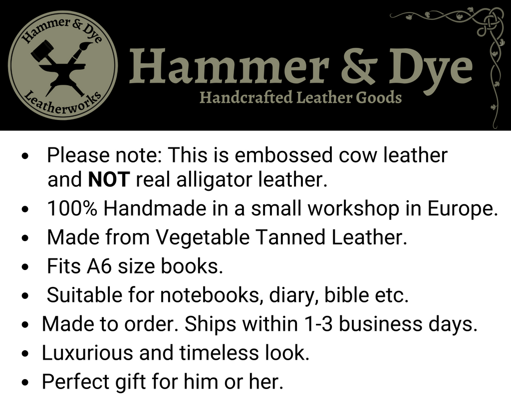 Brown Leather Book Cover in A6 size. Alligator Embossed.