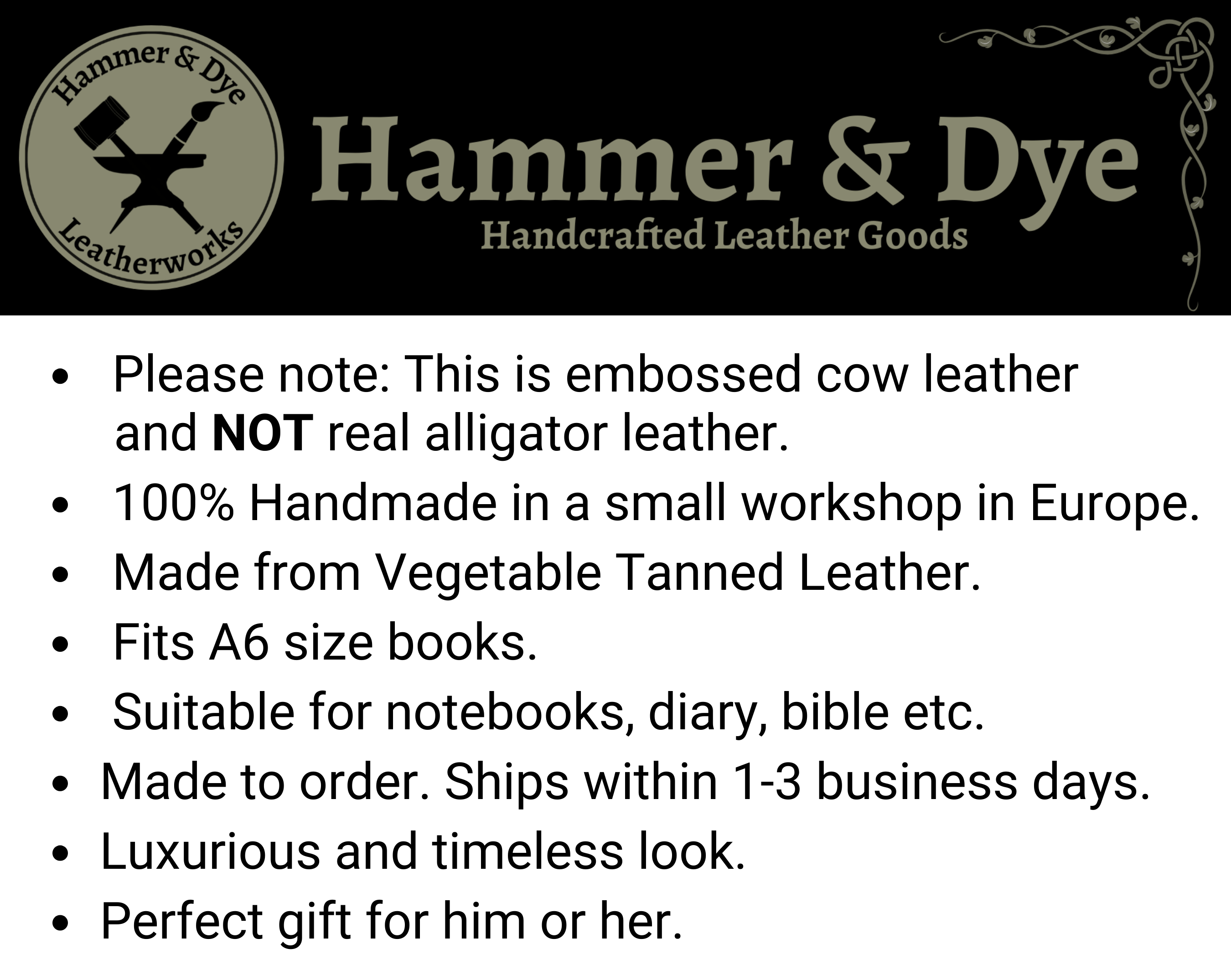 Brown Leather Book Cover in A6 size. Alligator Embossed.