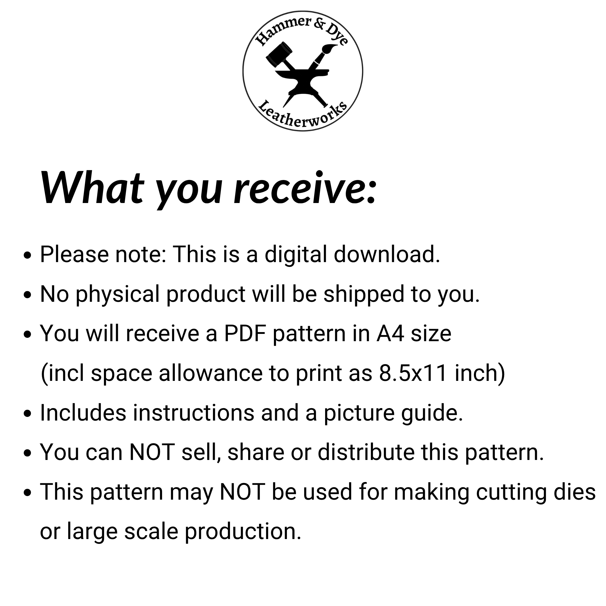 Infographic with details about buying a leathercraft pattern pdf