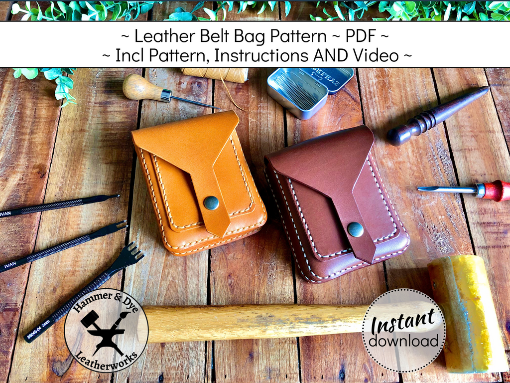 Handmade small leather belt pouch pattern printable PDF