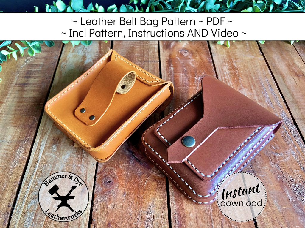 Handmade leather belt bag pattern printable PDF