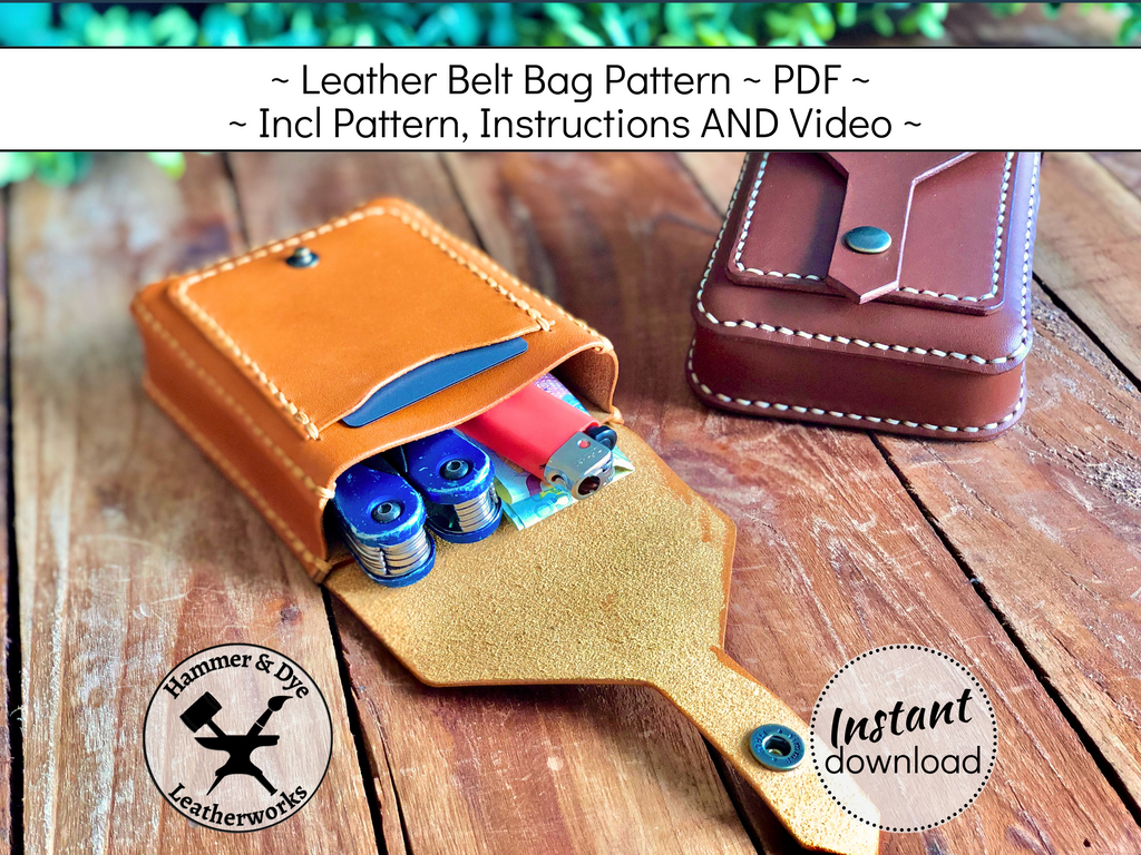 Handmade leather EDC belt bag pattern printable PDF
