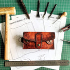 Leathercraft pattern for full carry wallet, finished example in hand stitched veg tan leather