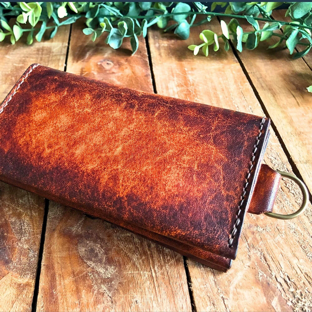 Dispatch Wallet showing D-ring chain attachment, handmade from natural vegetable tanned leather