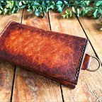 Dispatch Wallet showing D-ring chain attachment, handmade from natural vegetable tanned leather