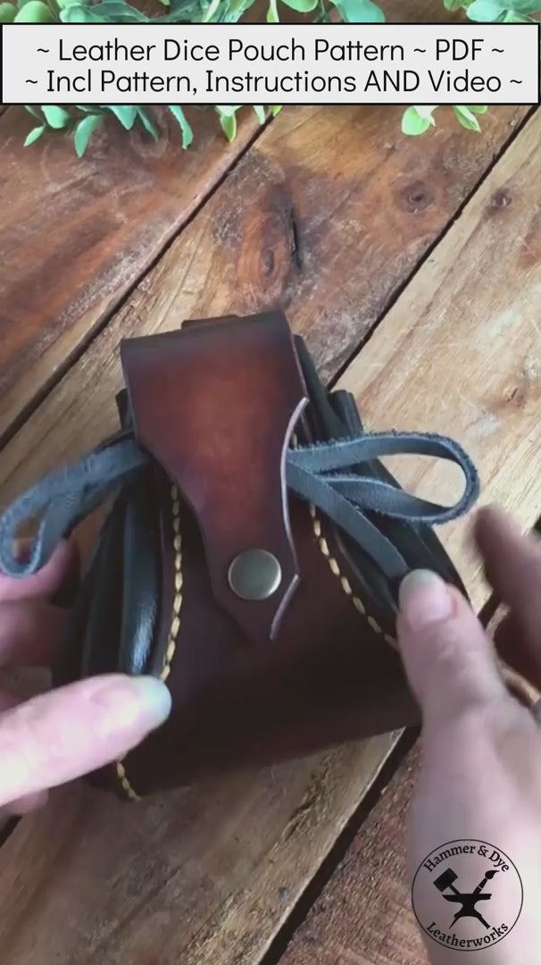 Leathercraft pattern for drawstring dice pouch video