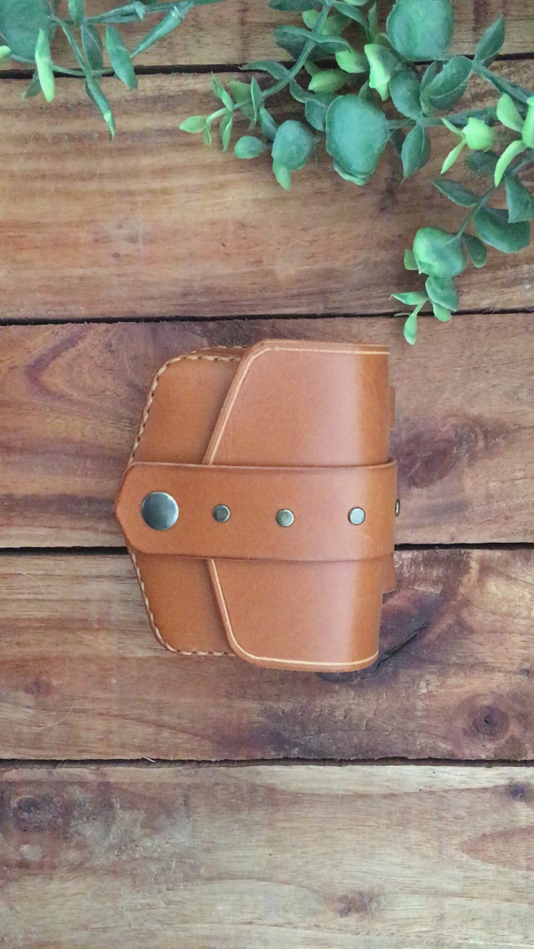 Cognac Color Mini Leather Belt Pouch, Ideal for credit or business