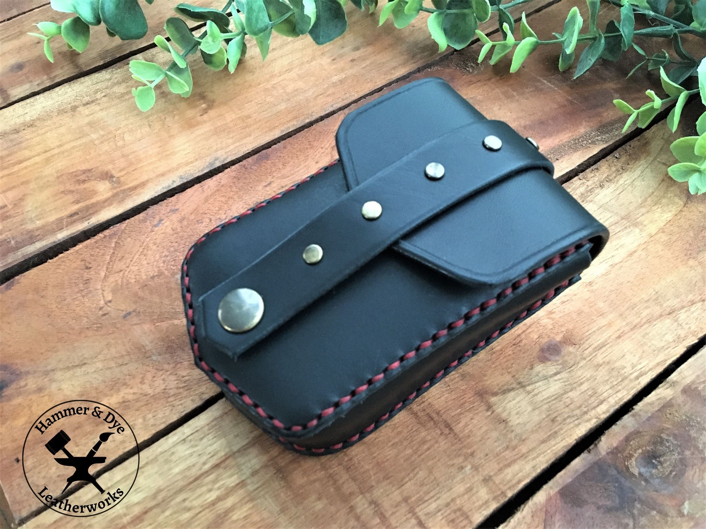Handmade Black Mini Leather Belt Pouch for credit cards