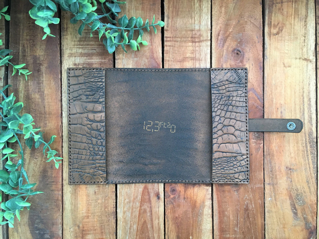 Handmade Brown Leather Alligator Embossed Book Cover  Inside View