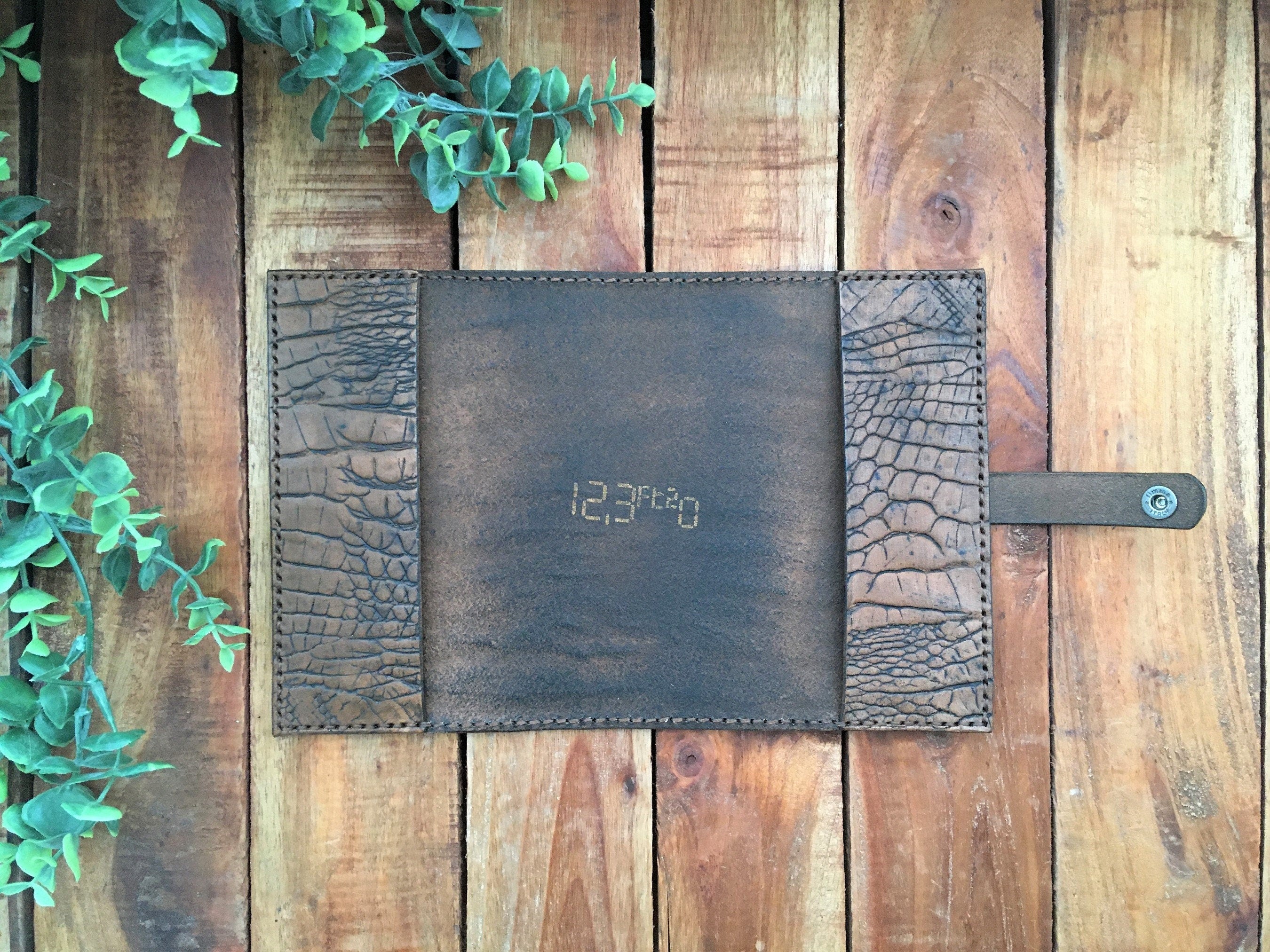 Handmade Brown Leather Alligator Embossed Book Cover  Inside View