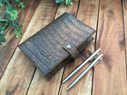 Handmade Brown Leather Alligator Embossed Book Cover 