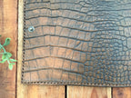 Close Up of a Handmade Brown Leather Alligator Embossed Book Cover 