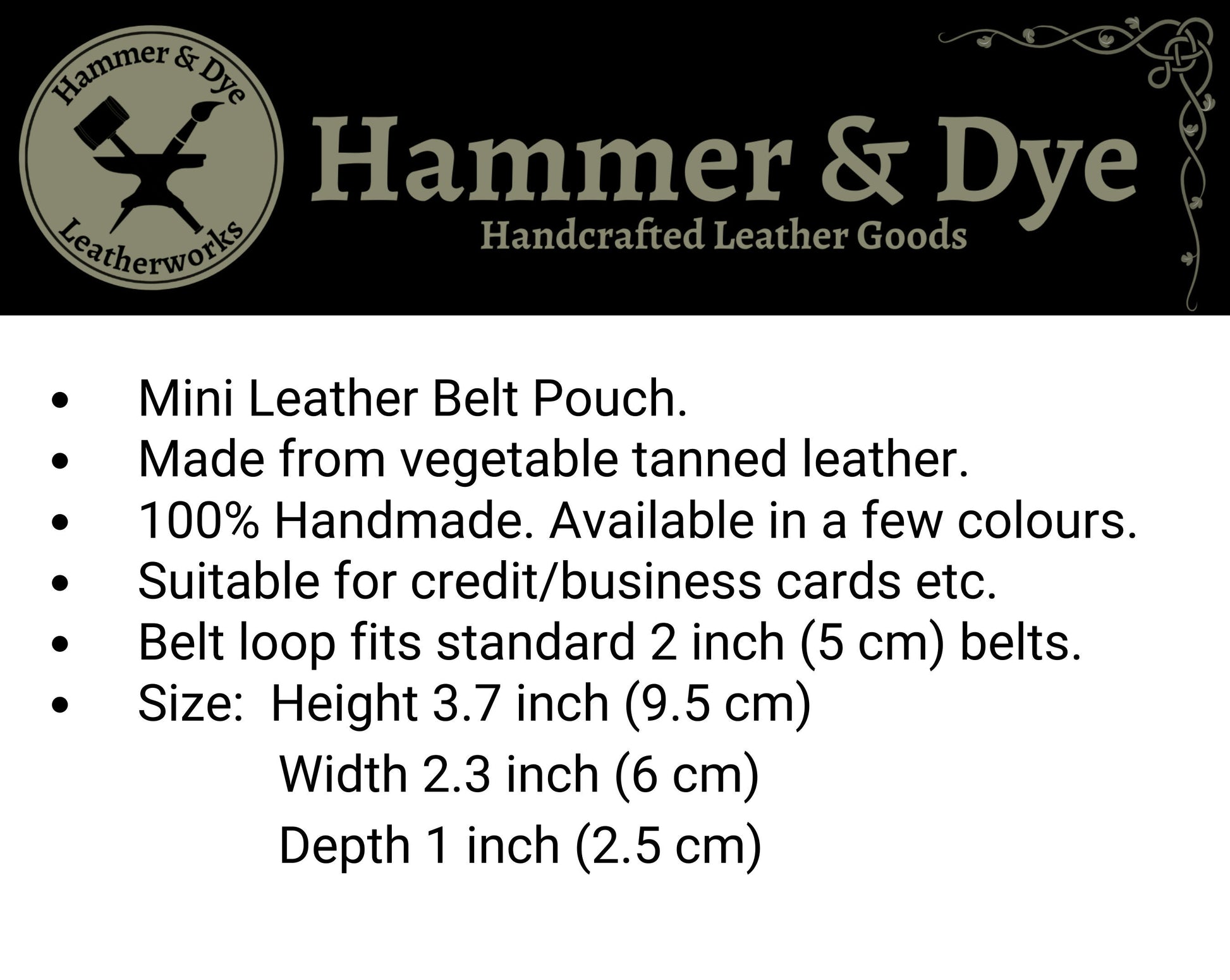 Small Black Leather Belt Pouch, Ideal credit or business card holder. –  Hammer and Dye