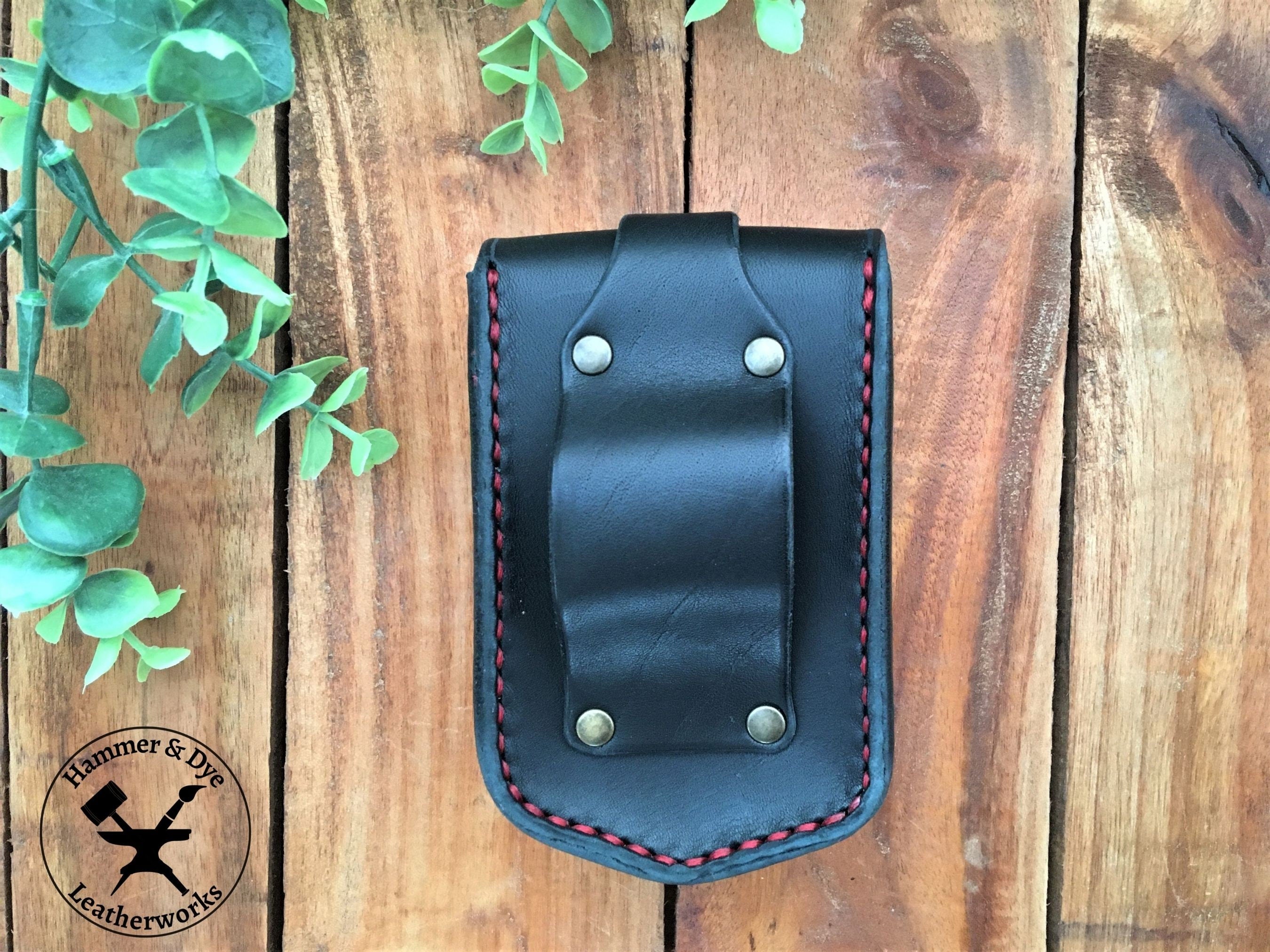 Handmade Black Mini Leather Belt Pouch for credit cards Back View