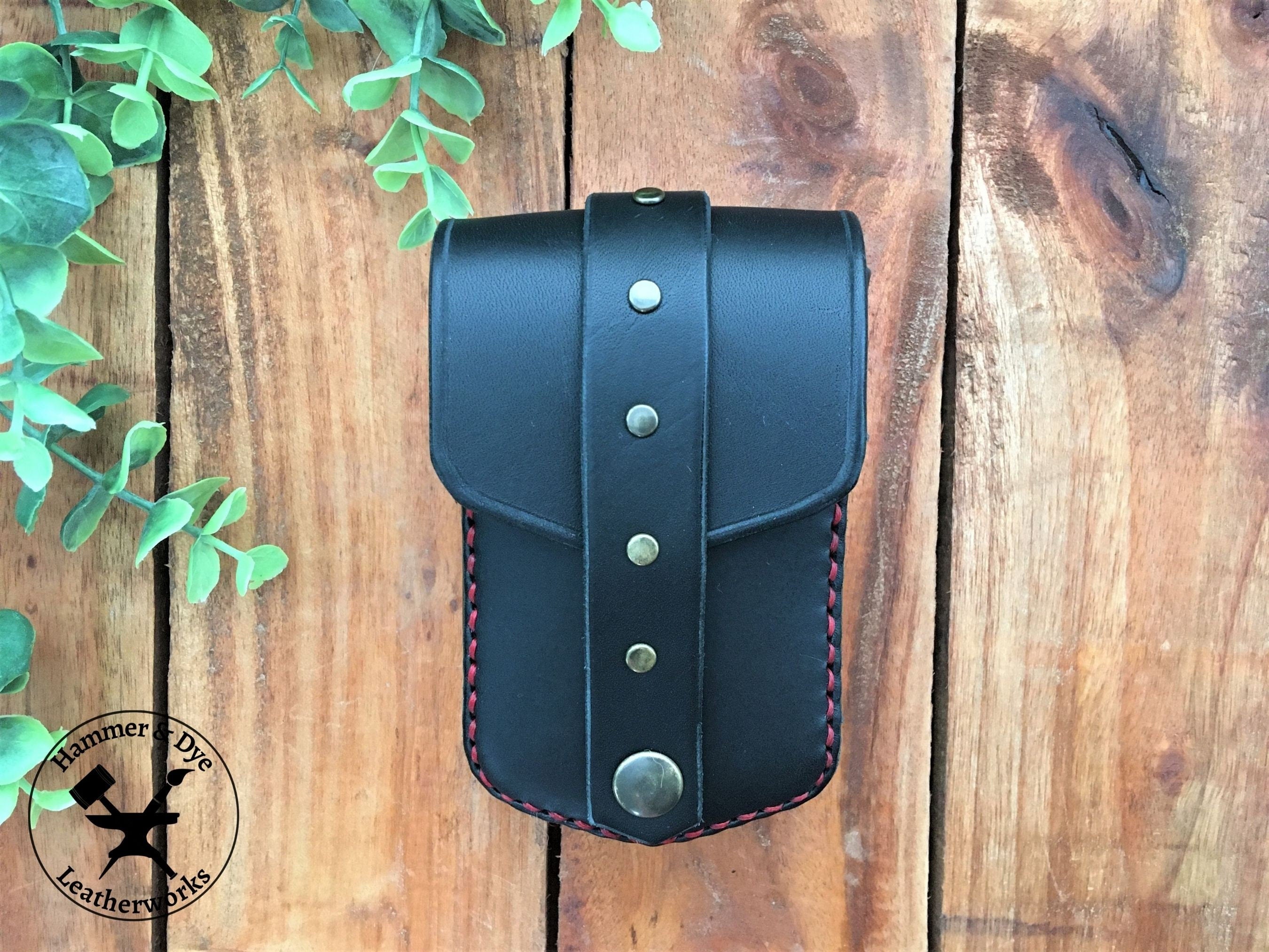 Handmade Black Mini Leather Belt Pouch for credit cards Front