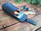 Handmade Black Mini Leather Belt Pouch for credit cards Filled with cards and other small items
