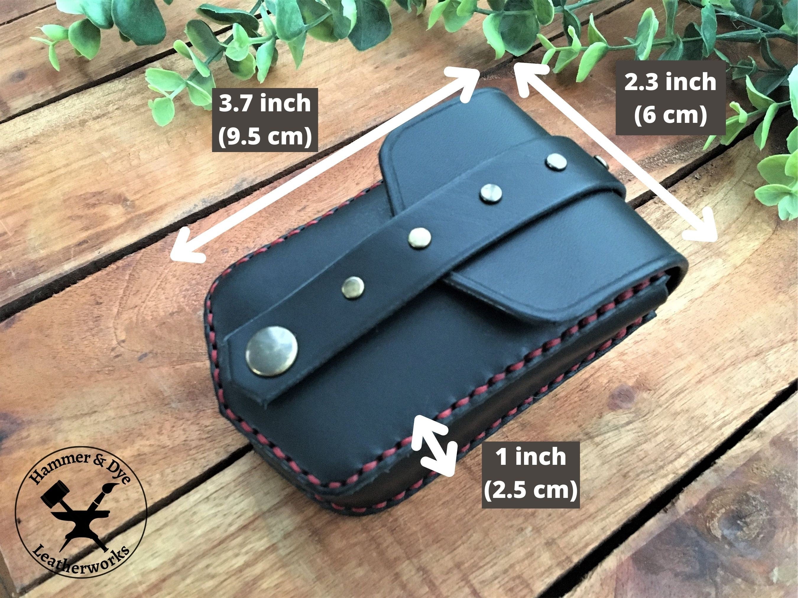 Handmade Black Mini Leather Belt Pouch for credit cards With Sizing Guide