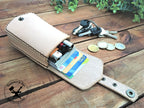 Handmade Undyed Mini Leather Belt Pouch for credit cards filled with cards and other small items