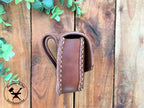 Handmade Brown mini leather belt pouch for credit cards Side View