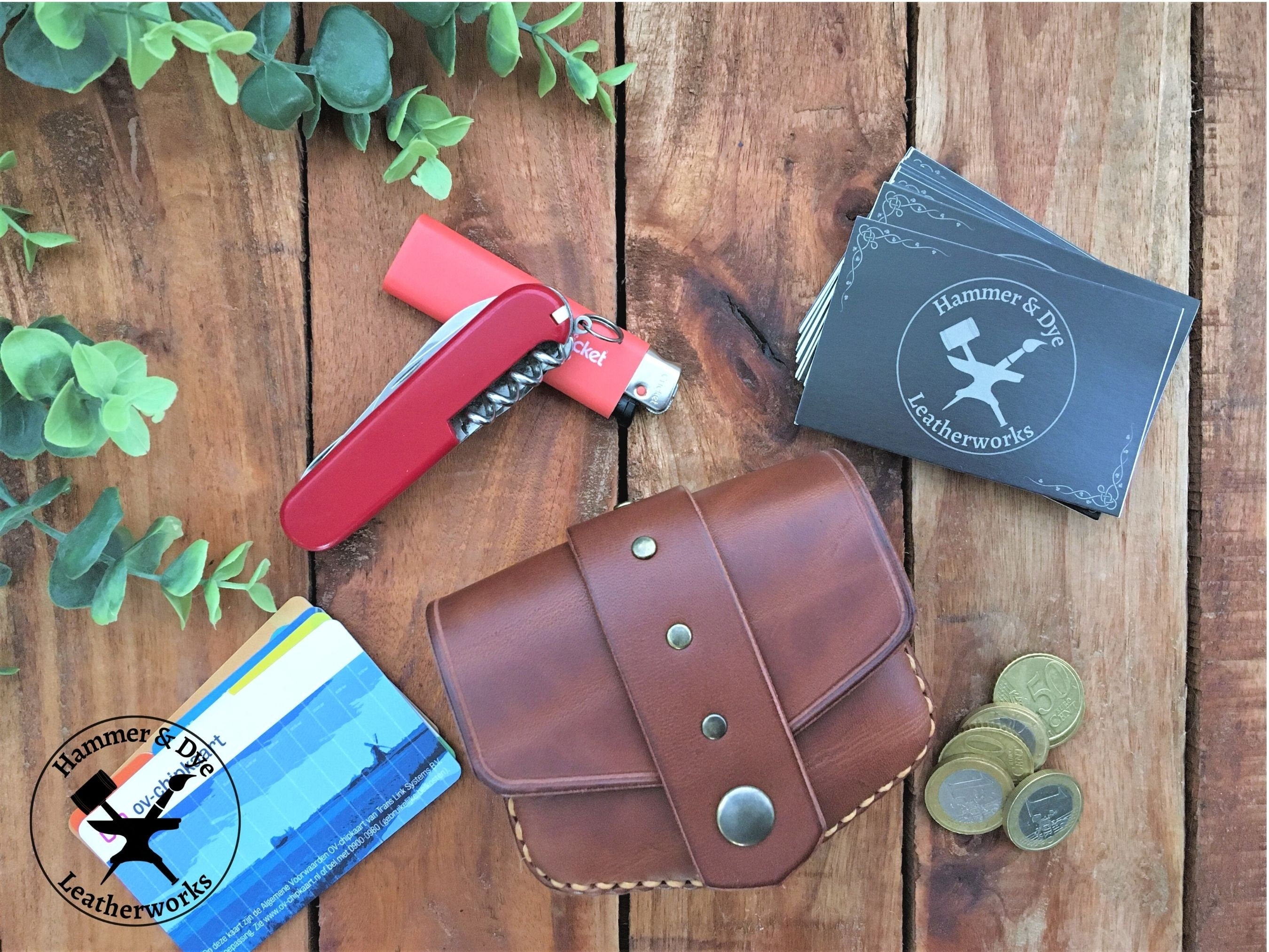 Handmade Brown mini leather belt pouch for credit cards